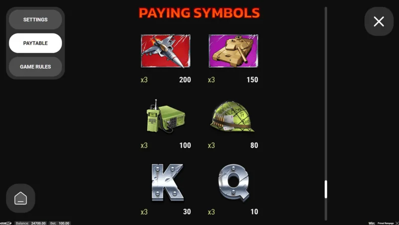 Primal Rampage - symbol paytable